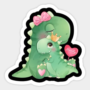 Cute dinosaur mother and baby illustration Sticker